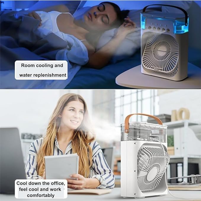 Portable Air Cooler Fan with Handle, Personal Desktop Cooling Fan with Ice/Water Tank, 3 Speeds & Mist Spray Humidifier for Home, Office, and Outdoor Travel