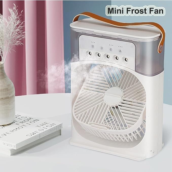 Portable Air Cooler Fan with Handle, Personal Desktop Cooling Fan with Ice/Water Tank, 3 Speeds & Mist Spray Humidifier for Home, Office, and Outdoor Travel